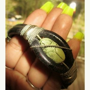 Vintage  Leather & Silver "Scarab" Beetle Bracelet